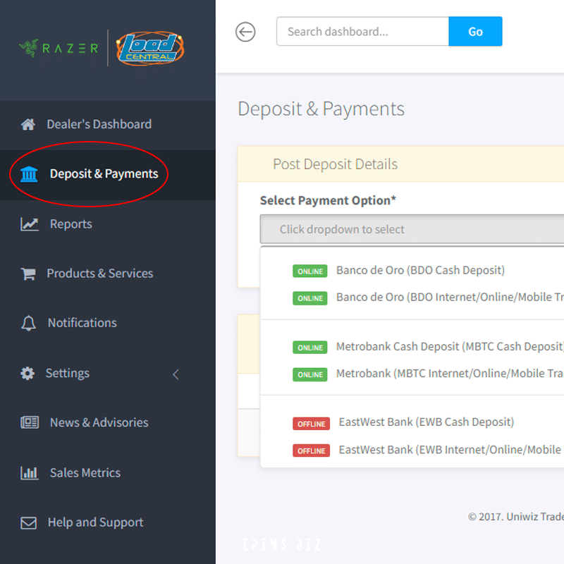 Access the LoadCentral webtool and select your payment option.